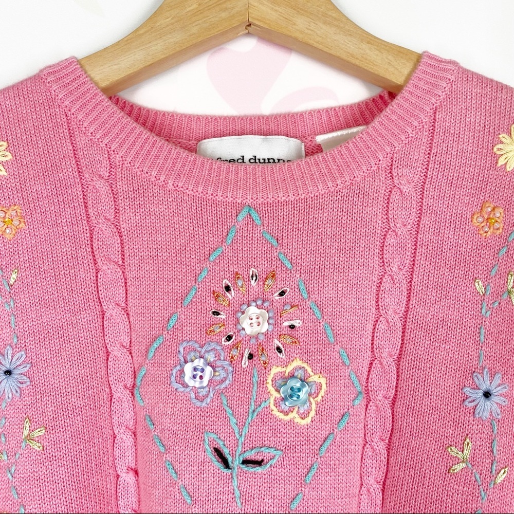 Vintage Style Pink Floral Grannycore Embroidered Knit Crop Top S - Picture 2 of 7